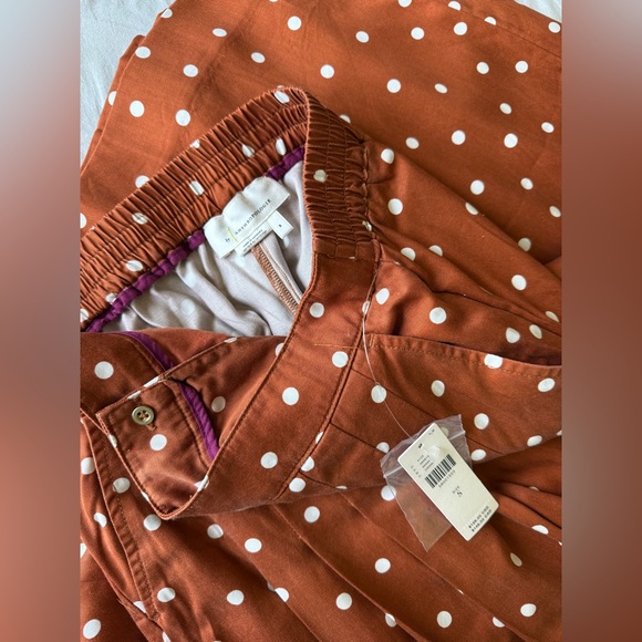 Anthropologie Maeve Isobel Pleated Wide Leg Crop Pants Polka Dot Lyocell Brown - Picture 6 of 7